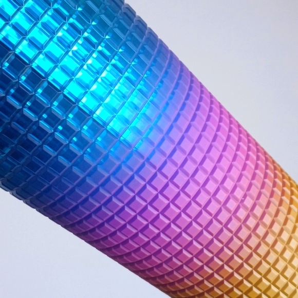 Starbucks Ombre Blue Mustard Pink Grid 24 oz Cold Cup Tumbler w Lid & Straw NWT - Picture 7 of 14